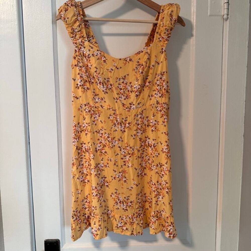 Old Navy Yellow Floral Babydoll Mini Dress Size M Ruffle Boho Festival
